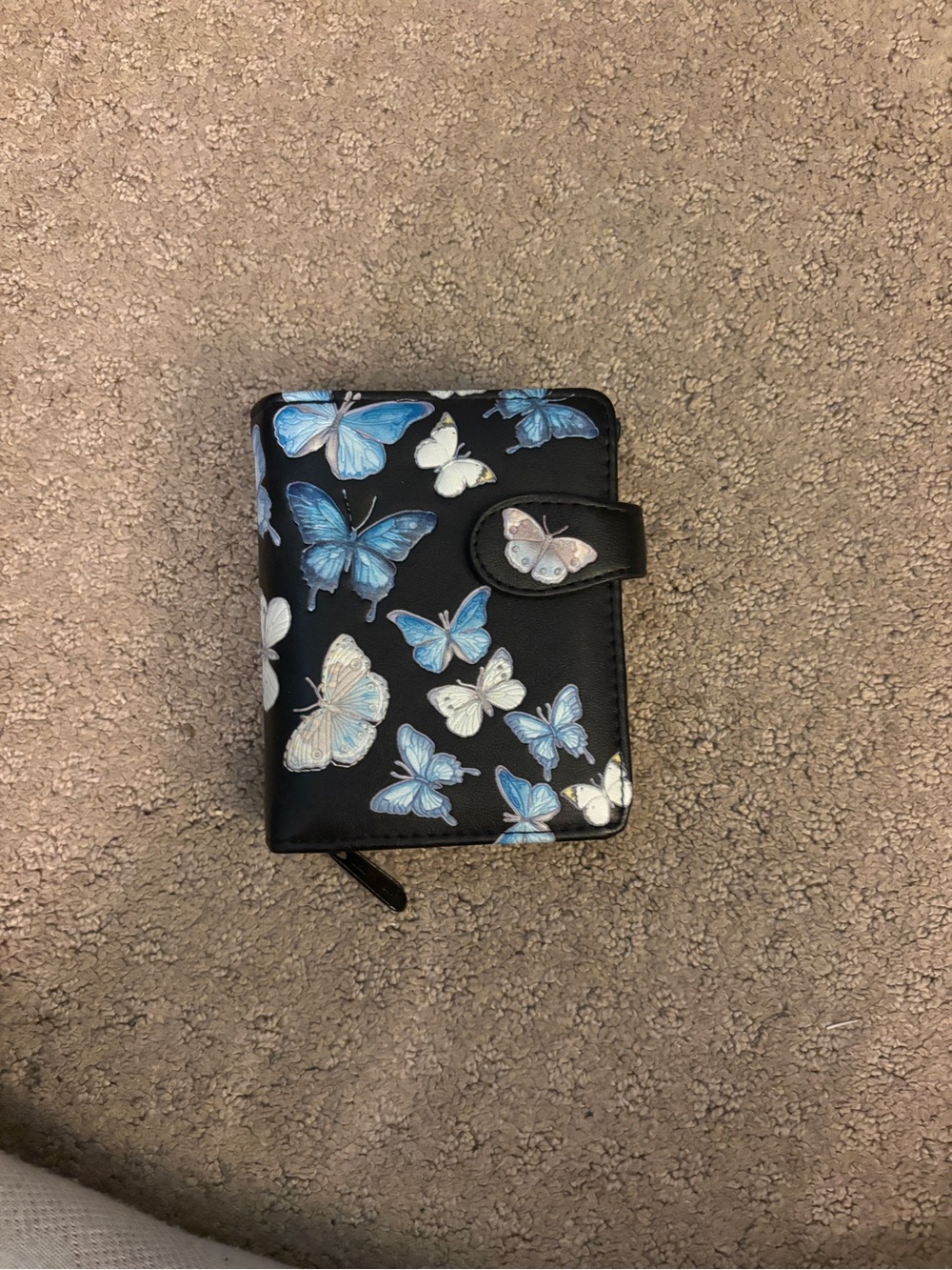 Black Wallet with Blue Butterfly Print